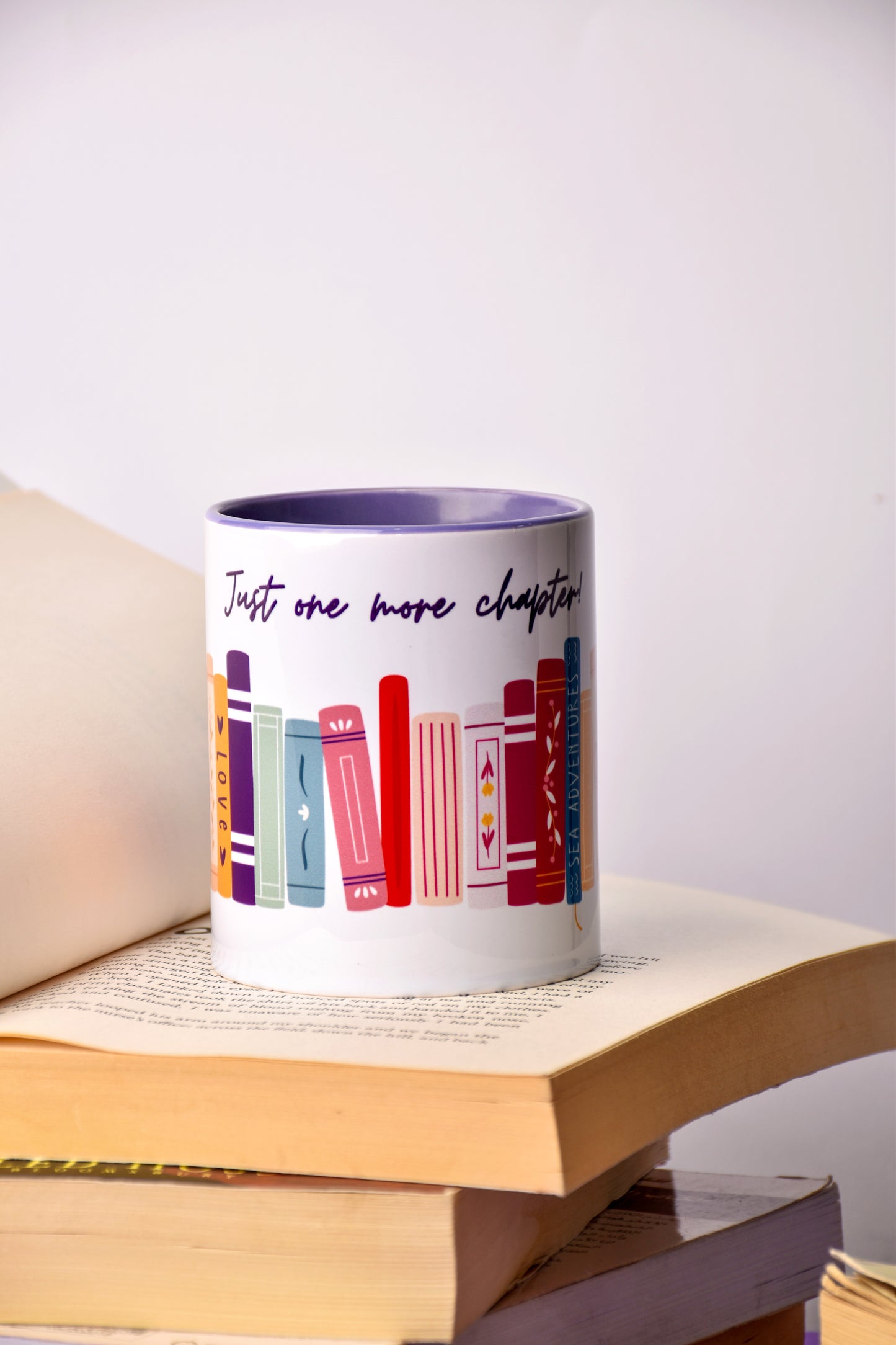 Purple Book Lover Mug — “Just One More Chapter”