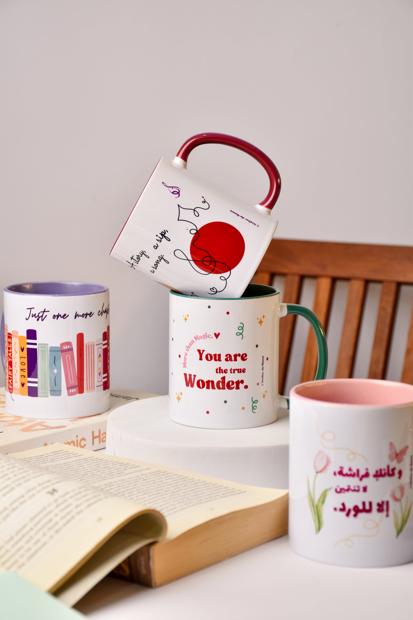 Burgundy Inspirational Mug — Coffee, Books & Music