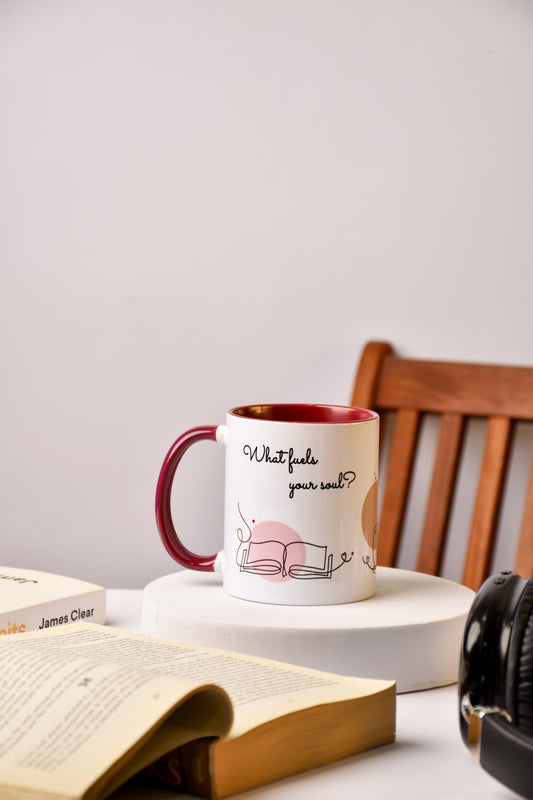 Burgundy Inspirational Mug — Coffee, Books & Music