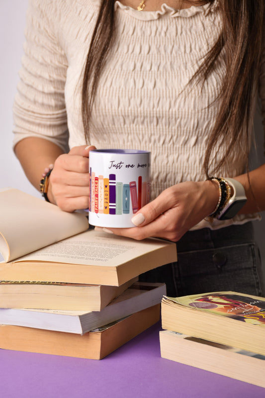 Purple Book Lover Mug — “Just One More Chapter”