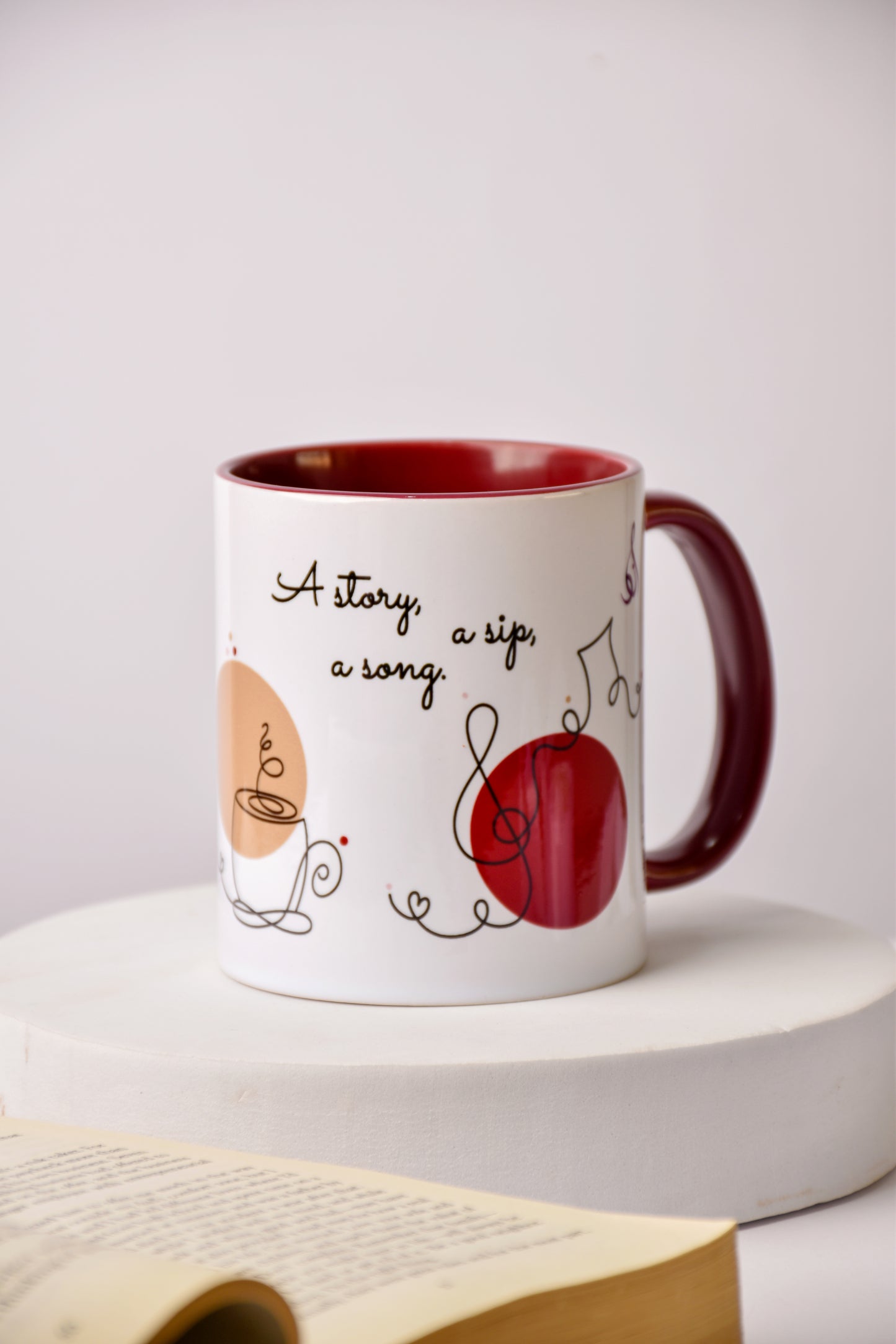 Burgundy Inspirational Mug — Coffee, Books & Music